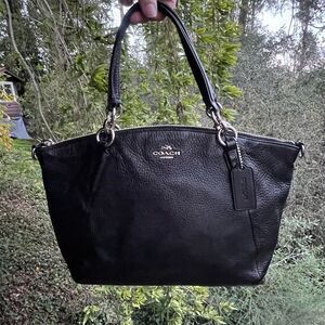 COACH Satchel Crossbody/Shoulder Bag Black Pebble Leather w Silver Hardware